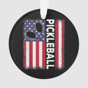 Ornamento Pickleball American Flag Engraçado Pickleball Vi