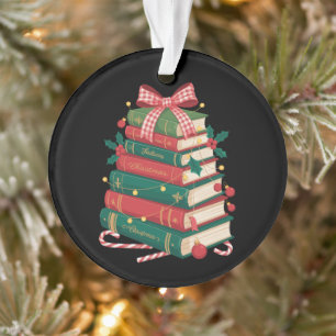Ornamento Pilha de Livros de Natal Laço de Azevinho Fita Lei