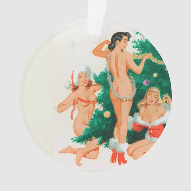 Ornamento Pin Up Girls Trimando Árvore de Natal (Frente)