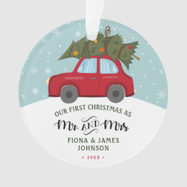 Ornamento Pincel Script Primeiro Natal Carro Vermelho