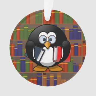 Ornamento Pinguim do leitor ávido em uma biblioteca