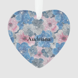 Ornamento Pink Blue Flowers Sparkle