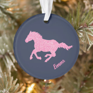 Ornamento Pink Gliter Horse Pequena Garota de Natal