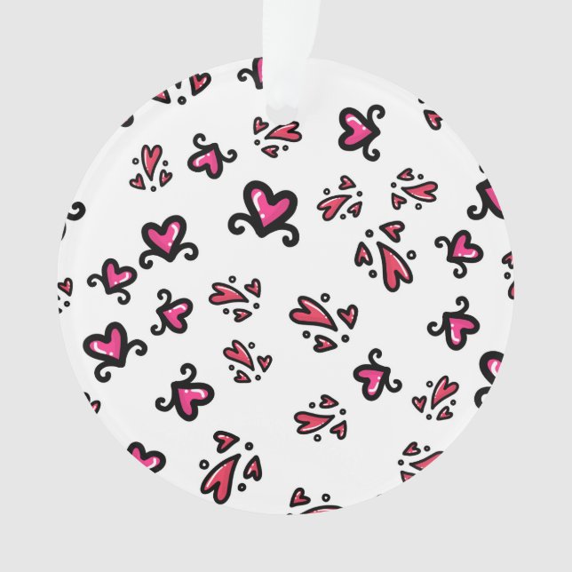 Ornamento Pink Hearts Pattern – Cute Doodle Design (Frente)