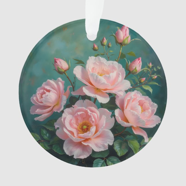 Ornamento Pink Peonies Artwork on Emerald Green (Frente)
