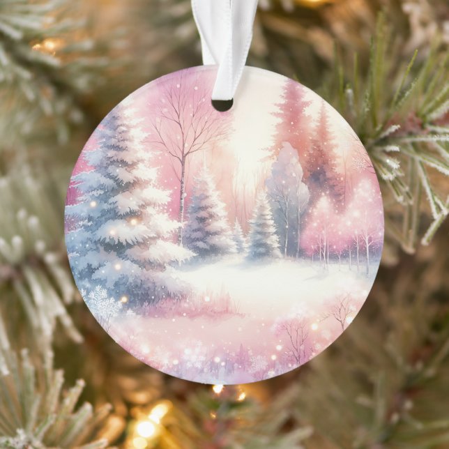 Ornamento Pink Winter Wonderland Christmas Personalizado (Árvore)
