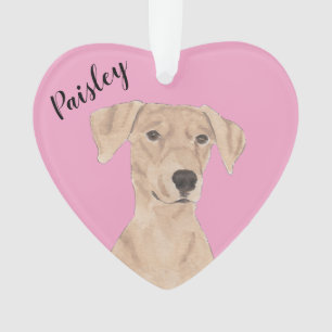 Ornamento Pinscher Alemão de Coração Rosa Personalizado