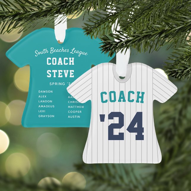 Ornamento Pinstripe Baseball Jersey Coach & Team Roster (Criador carregado)