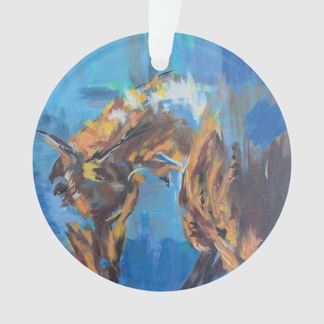 Ornamento Pintura Abstrata de Cavalo Azul (Frente)