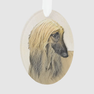 Ornamento Pintura de Cachorro Afegão - Arte de Cachorro Orig