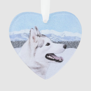 Ornamento Pintura de Cão Siberiana (Prata e Branco)