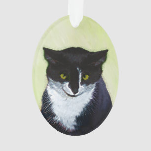 Ornamento Pintura de Gato Tuxedo - Arte de Gato Original Cus