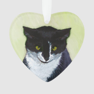 Ornamento Pintura de Gato Tuxedo - Arte de Gato Original Cus