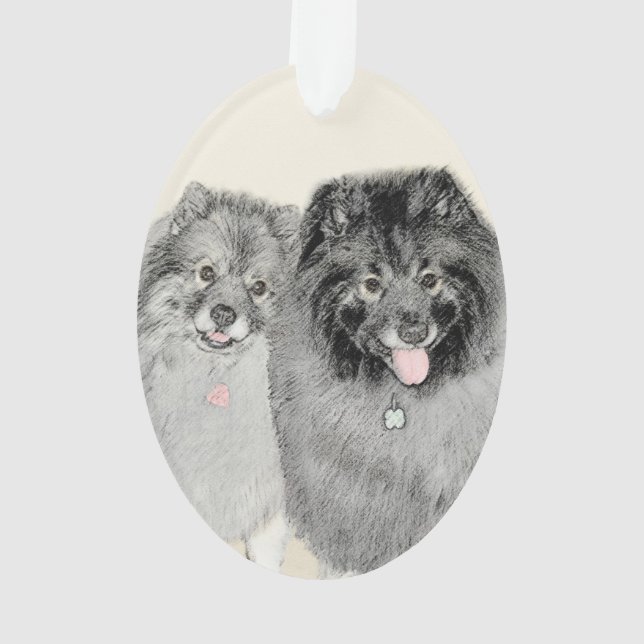 Ornamento Pintura de Keeshond, Mãe e Filho - Arte Original d (Verso)