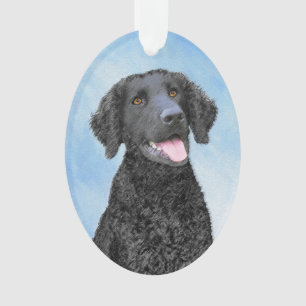 Ornamento Pintura De Retriever Revestida Curly - Arte De Cão