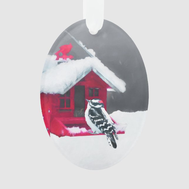 Ornamento Pintura do Pica-Pau Downy - Arte Original (Frente)