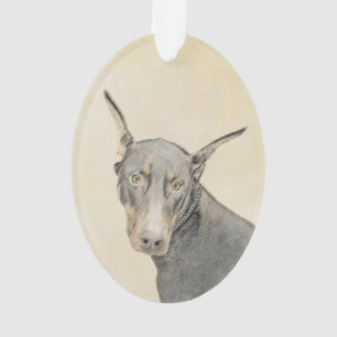 Ornamento Pintura Doberman Pinscher - Arte Original para Cã