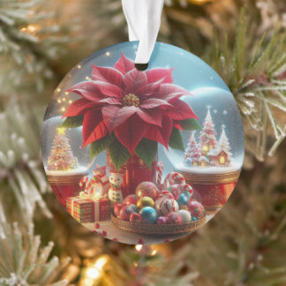 Ornamento Poinsettia de dois lados em Snowglobe