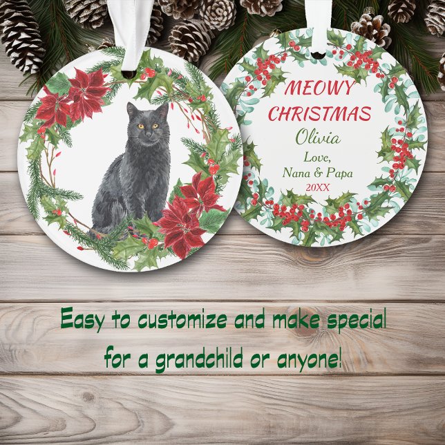 Ornamento Poinsettia Wreath Black Cat Avô (Criador carregado)