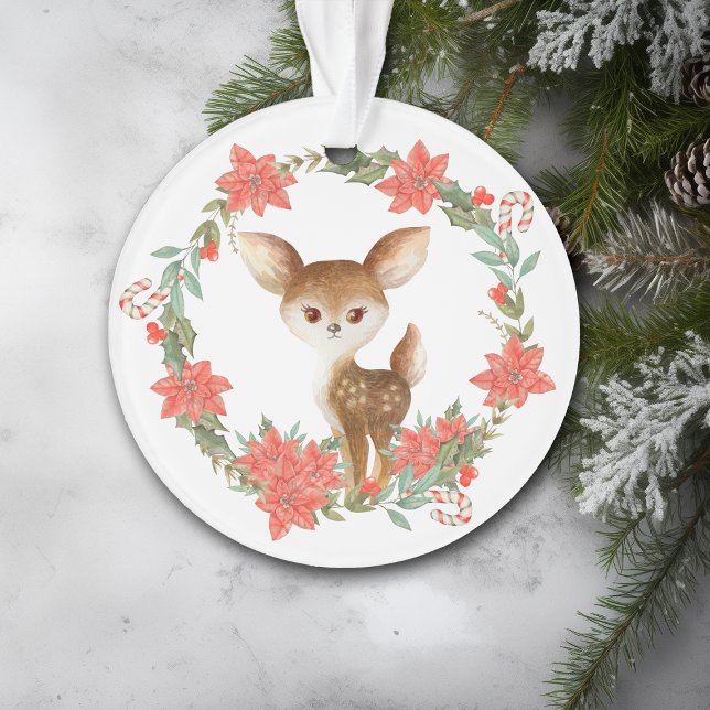 Ornamento Poinsettia Wreath Candy Cane Deer Avô (Criador carregado)