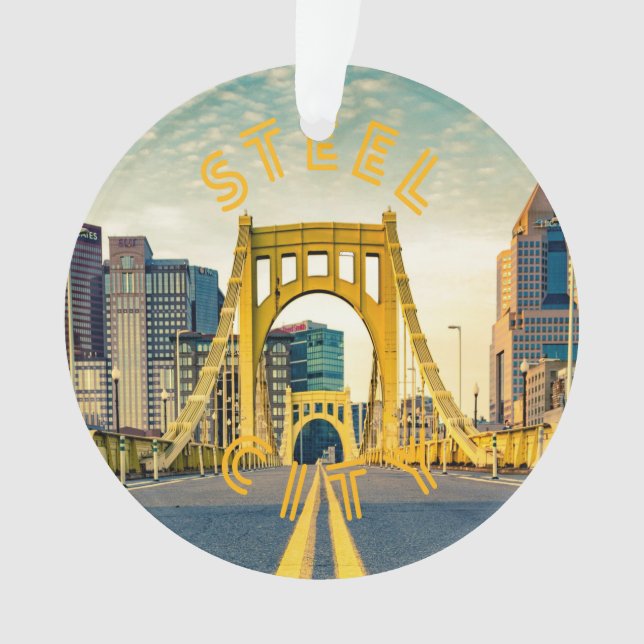 Ornamento Ponte Skyline City em Pittsburgh Pennsylvania  (Frente)