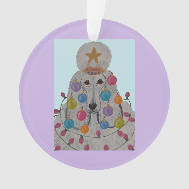 Ornamento Poodle Decorado para o Natal (Frente)