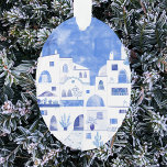 Ornamento por Aquarela da Grécia Santorini<br><div class="desc">Uma pintura de paisagem azul e branca com aquarela de Oia na bela ilha grega de Santorini. Arte original de Nic Squirrell.</div>