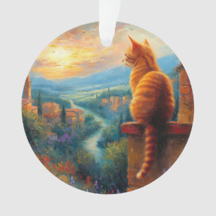 Ornamento Pôr do Sol Toscano com um Gato Gengibre