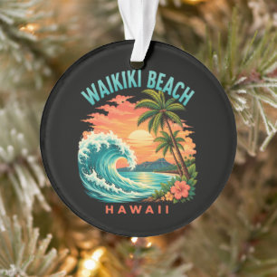 Ornamento Pôr do sol tropical na praia de Waikiki no Havaí