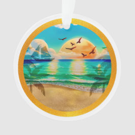 Ornamento Praia Tropical Moderna Palmeiras Pôr do Sol Férias