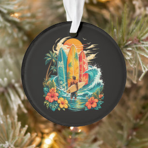 Ornamento Prancha de Surf da Onda da Praia Havaiana Vintage