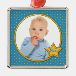 Ornamento Premium de Foto Bolinhas Azul e Amarelo