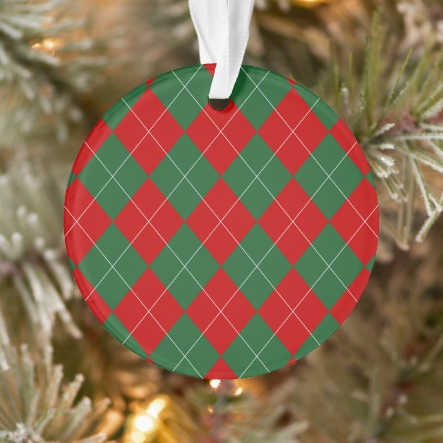 Ornamento Preppy Argyle Tartan Diamond Xadrez Vermelho Verde (Árvore)