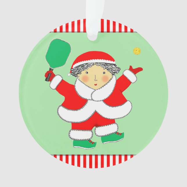 Ornamento Presente Colecionável de Pickleball da Sra. Claus (Frente)