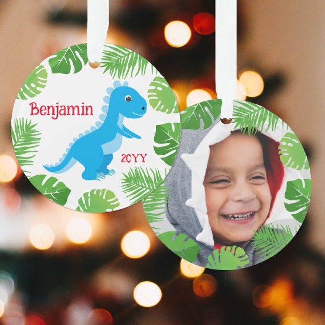 Ornamento Presente de Natal com Foto do Dinossauro T-Rex Azu (Criador carregado)