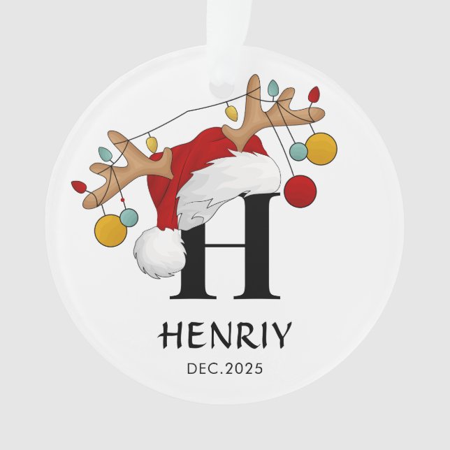 Ornamento Presente de Natal com nome em letra personalizada (Frente)