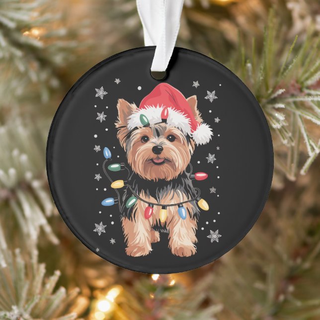 Ornamento Presente de Natal de Cachorro Yorkie Longo (Árvore)