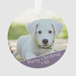 Ornamento Presente de Natal de Foto de Cachorro Roxo