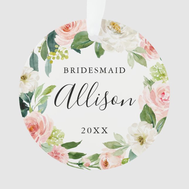 Ornamento Presente de Natal para Bridesmaid | Floral Bridesm (Frente)