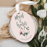Ornamento Presente para Madrinha de casamento | Alto Nível d<br><div class="desc">Um belo obrigado de madrinha que você é meu ornamento de Madrinha de casamento com nossas flores de aquarela e saltos altos com flores cor-de-rosa intensa e borbulhante com sotaques de folhas verdes e verdes. A "Madrinha de casamento" é exibida em um design de tipografia na moda. Personalize com seu...</div>