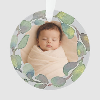 Ornamento Presente Personalizado de Foto de Bebê em Aquarela