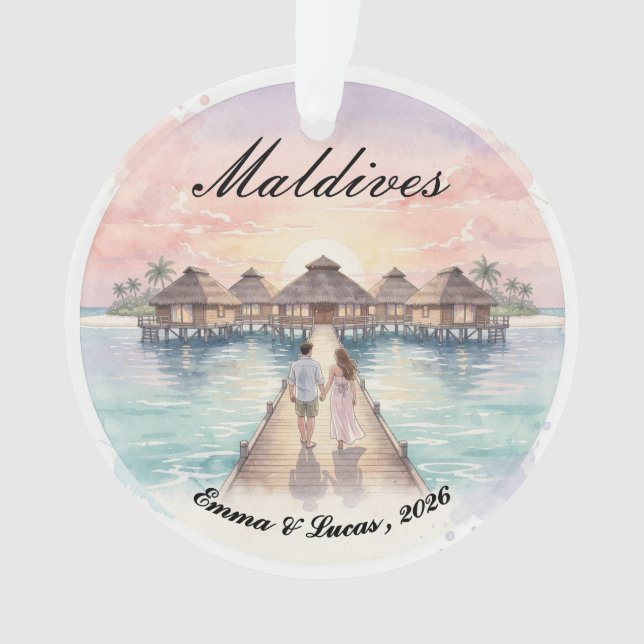 Ornamento Presente Personalizado de Lua de Mel nas Maldivas (Frente)