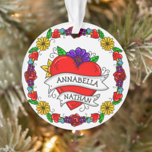 Ornamento Presente Romântico de Casal   Tatuagem Estilo Arte