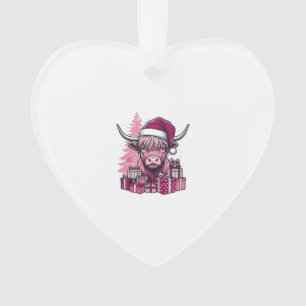 Ornamento Presentes de Natal da Vaca de Terras Altas Rosa Ar