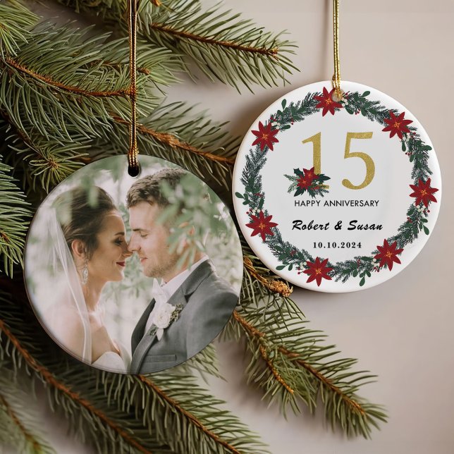 Ornamento Presentes de Natal de 15 Casamento de Aniversário (Criador carregado)