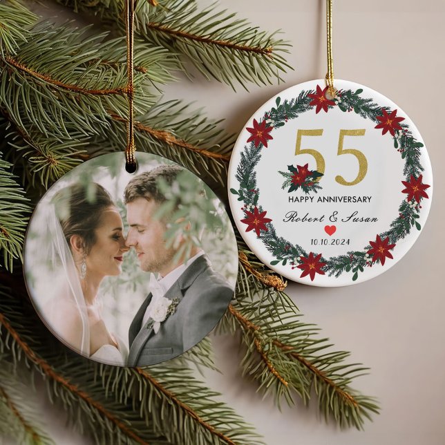 Ornamento Presentes de Natal do 55º aniversário de casamento (Criador carregado)