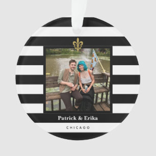 Ornamento Preto & branco listra a foto da flor de lis