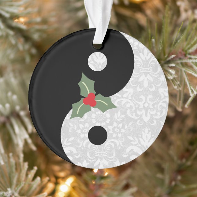Ornamento Preto e Branco Lace Yin Yang com Mistletoe (Árvore)