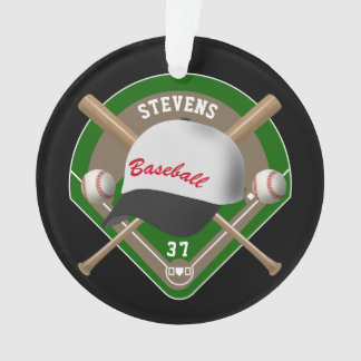 Ornamento Preto| Número do Jogador Diamante Branco Baseball