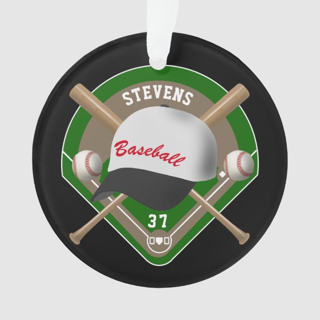 Ornamento Preto| Número do Jogador Diamante Branco Baseball (Frente)